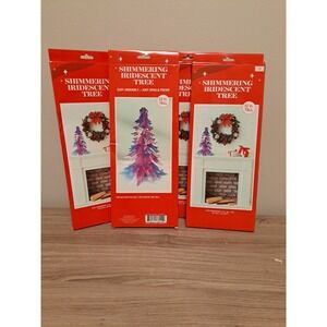 Shimmering Iridescent 12 In Christmas Tree Holiday Decor LOT of 4